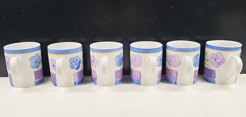 6 Gibson Designs Bella Mugs Set Vintage Blue Floral Table Coffee Cups Dishes Lot - Picture 11 of 24