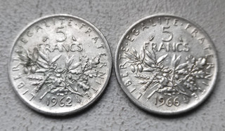 France 2 Pièces de 5 Francs Semeuses en Argent 1962 1966