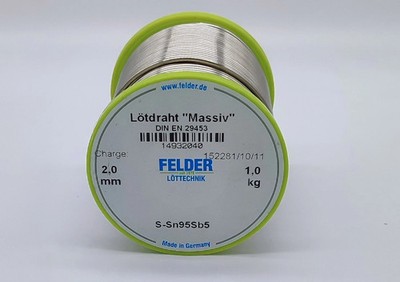 Lötzinn Lötdraht 2mm Felder 1Kg DIN EN 29453 S-Sn95Sb5 *Zinn/Antimon bleifrei