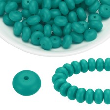 110Pcs Silicone Beads 14mm Lentil Rubber Focal Beads Bulk, Dark Green