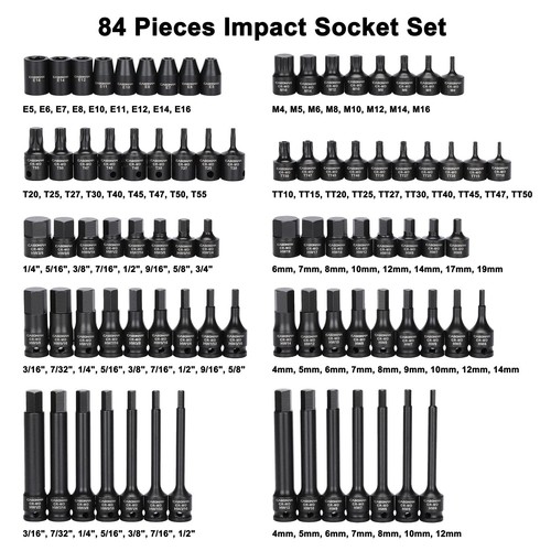 84 Pieces 3/8" Dr. Master Hex & Torx Bit Impact Socket Set, CR-MO, SAE/Metric... - Picture 2 of 8