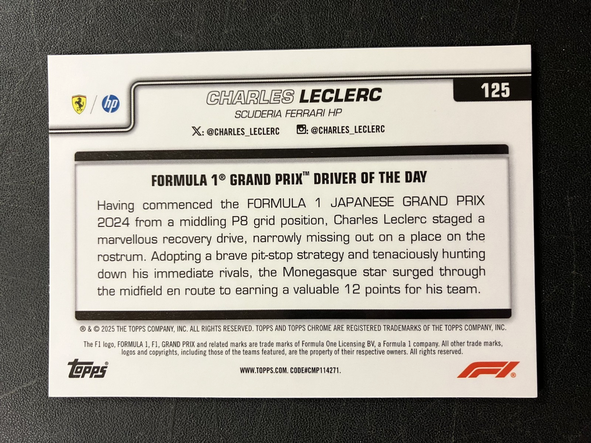 2025 Topps Chrome Formula 1 - Grand Prix Driver of the Day Charles