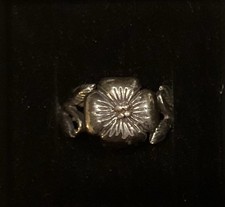 925 Sterling Silver 3D Flower with Leaf Accents Ring