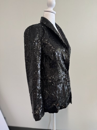 Nova Luxe Womens Black Sequin Blazer Jacket Small Party Cocktail Holiday Evening - Picture 6 of 16