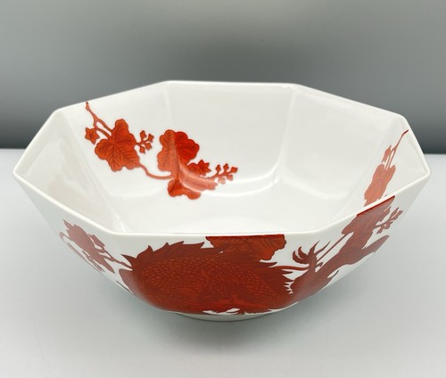 Fitz & Floyd RED TEMPLE DRAGON Octagonal Vegetable Bowl VTG 70s White Porcelain - Picture 4 of 17