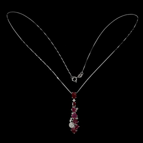 925 Sterling Silver Necklace Oval Ruby 6x4mm Topaz Gemstone Jewelry 18 Inches - Picture 2 of 14