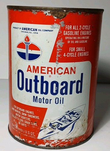 RARE Vintage American Outboard Motor Oil Can Quart Oil Can Boat Graphic Oil Can - Imagen 2 de 23