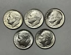 Lot Of 5 Roosevelt Silver 1954-S, 1955-D, 1957-P, 2/1959-D Dimes 10C Coins UNC