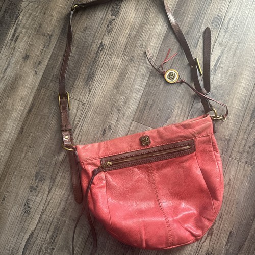 Elliot Lucca Leather Crossbody Zip Bag Raspberry Pink /Brown Leather - Picture 1 of 11