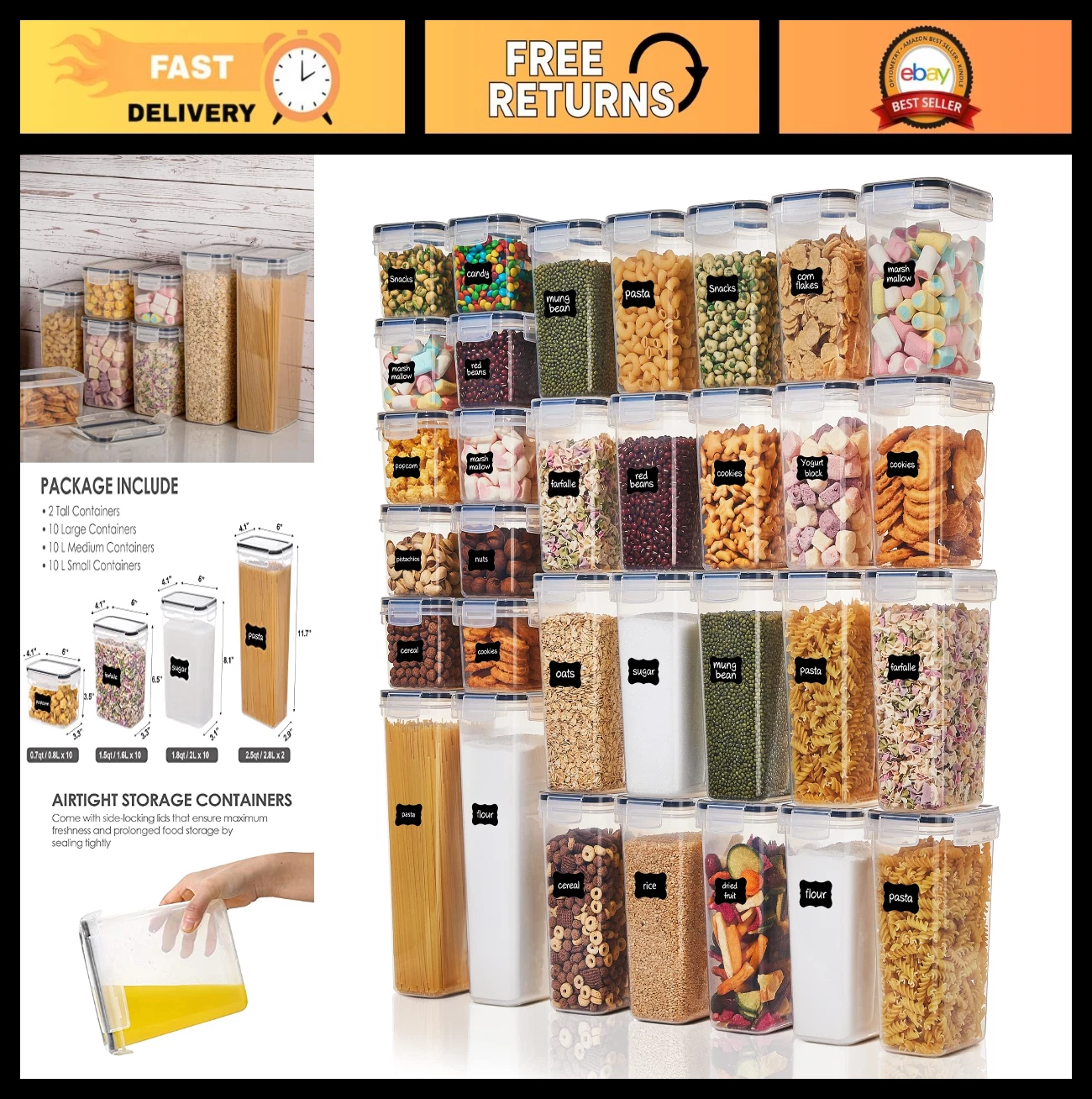 32pcs Airtight Food Storage Containers Set - BPA Free Plastic Canisters for Kitc