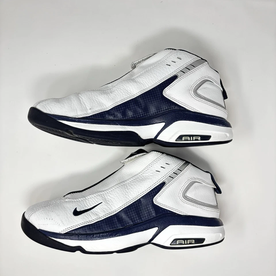 02’ Nike Hombre’s 11.5 EE. UU. | Zoom Air Alpha GP Gary Payton Cremallera Blanco/Azul Marino 303872-141 Foto 3 de 4