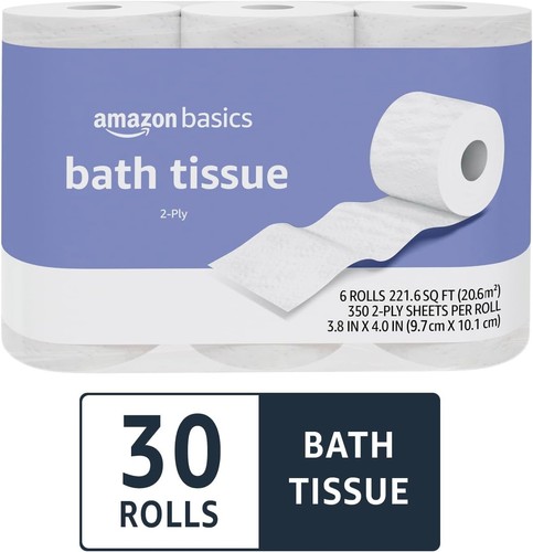 Amazon Basics Carta Igienica a 2 Strati, 30 Rotoli = 350 Fogli (Confezione da 30), Bianco - Foto 5 di 6