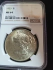 SILVER 1923 MS64 PEACE DOLLAR GRADED NGC 1$ 90%