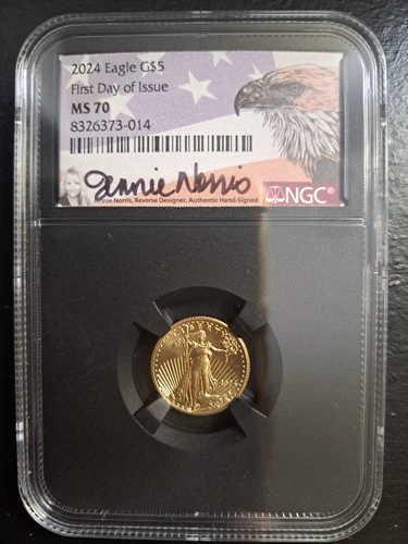 2024 AMERICAN GOLD EAGLE $5 NGC MS70 FDI JENNIE NORRIS SIGNED FLAG LABEL