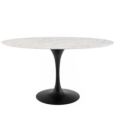 Hawthorne Collections 60" Oval Top Modern Metal Dining Table in Black/White
