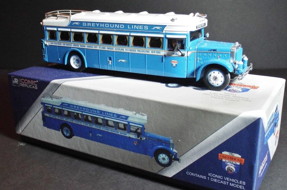 Iconic Replicas 1/50 Greyhound Lines Mack Parlor Coach 1931 Diecast Bus con... - Immagine 4 di 4