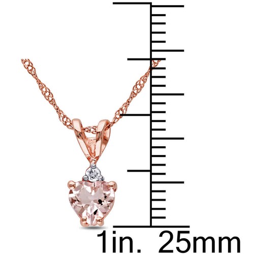 AMOUR Heart Shaped Morganite and Diamond Pendant with Chain In 10K Rose Gold - Picture 3 of 4
