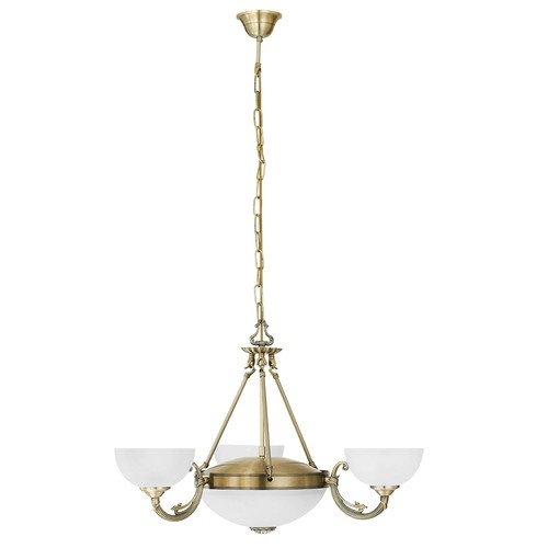 Lampadario A Sospensione Vintage Savoy Metallo Brunito Vetro 3 Luci E14 - Foto 1 di 1
