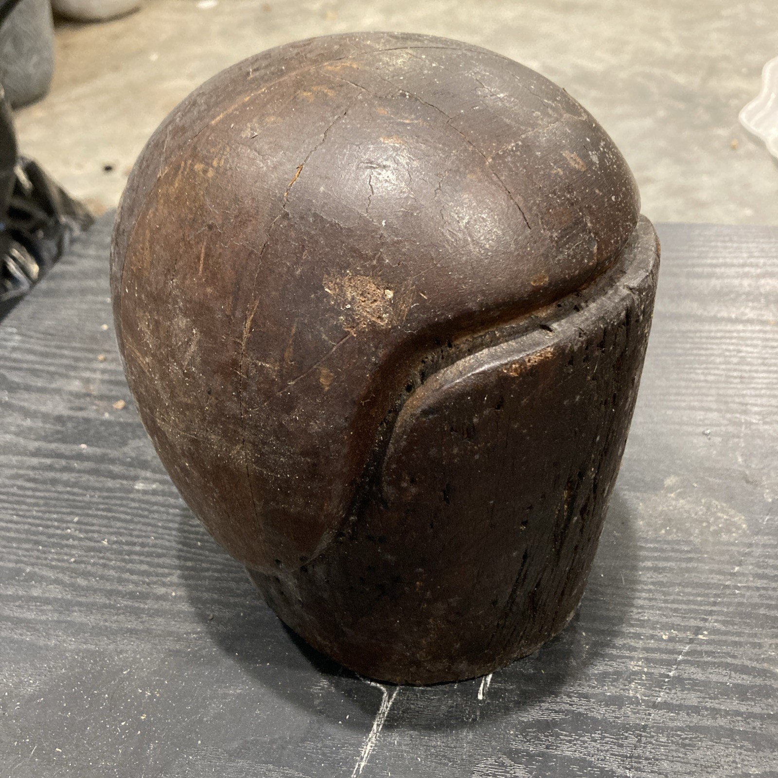 Antique Wood Hat Mold Millinery Block Vintage Display Dark Wood