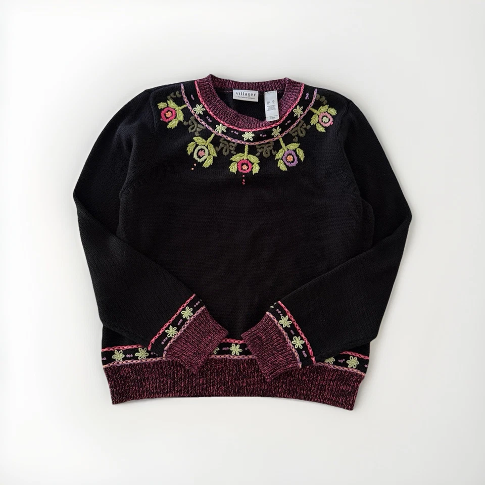 Suéter Liz Claiborne XL Bordado Multicolor Floral Vintage Villager Foto 2 de 4