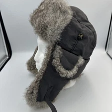 Mad Bomber Soft Real Rabbit Fur Trapper Hat SZ L Preppy Winter Warm Flaps Grey