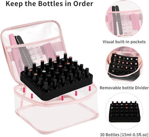 Clear Nail Polish Organizer Holds 30 Bottles PVC Nail Polish Case See-Through Na - Picture 4 of 12