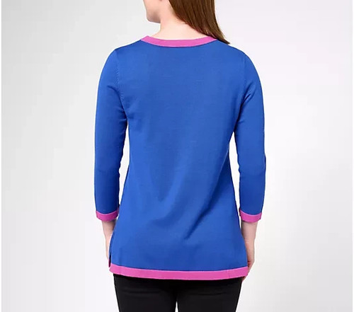 Attitudes by Renee Contrast Piping Sweater-Royal Blue-Large-NEW-A612921 - Picture 2 of 2
