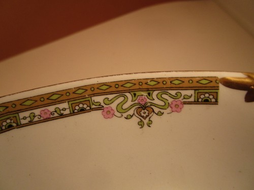 Vintage Johnson Bros Green Gold Scroll Oval Celery Dish Bowl - Picture 6 of 9