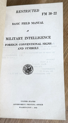 1942 WW II Military Intelligence Foreign Conventional Signs & Symbols FM 30-22 - Bild 2 von 17