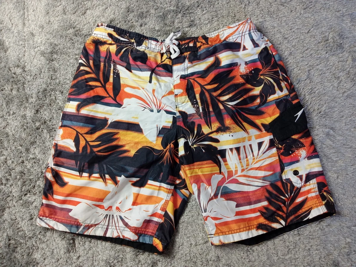 Speedo Mens Red Yellow Tan Swim Trunks Board Shorts Surf Beach