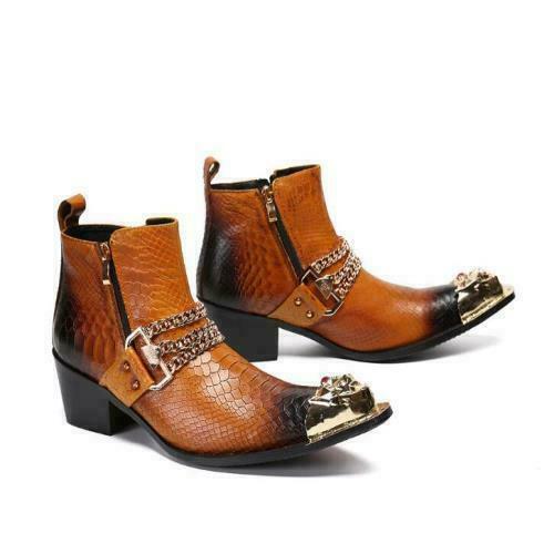 Herrenmode Spitz zulaufend Metallkopf genarbtes Leder Schuhe Party Club Elegant a59 - Bild 5 von 9