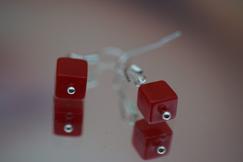 Vintage Sterling Silver 925 Earrings Drop Dangle Red Natural Stone Coral 1,29g - Picture 6 of 9