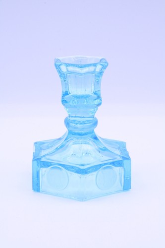 Blue Fostoria Coin Glass Candlestick w/Frosted Liberty Bell & Patriot Coins - Picture 9 of 11