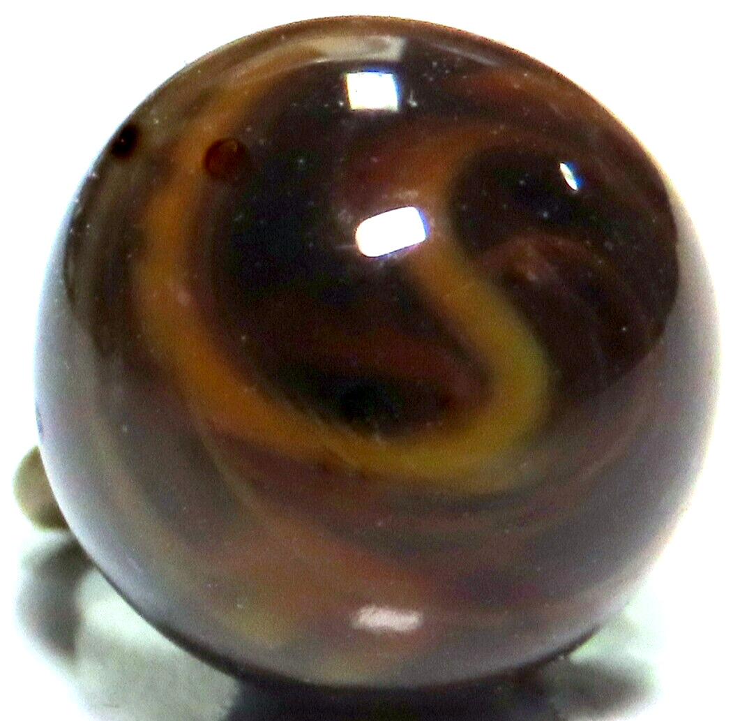 ANTIQUE 1890'S VICTORIAN MILK CHOCOLATE & CARAMEL SWIRLED GLASS BALL BUTTON