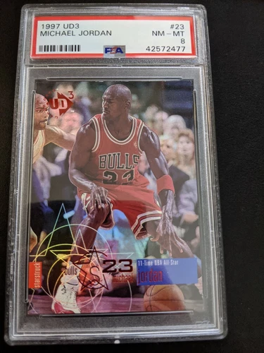MICHAEL JORDAN 1997-98 UD3 #23 STARSTRUCK HOLOFOIL REFRACTOR PSA 8 Near MINT