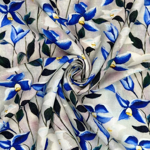 Printed Linen Viscose Summer Dressmaking Fabric Premium Soft Material 142cm Wide - Picture 73 of 121