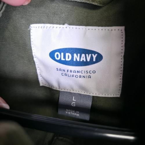 Old Navy Field Jacket Women L Green Funnel Neck Waist Tie Military Utility Twill - Picture 13 of 17
