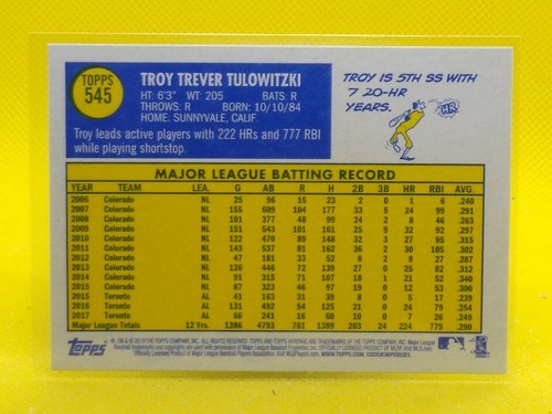 Troy Tulowitzki 2019 Topps Heritage #545 - Picture 2 of 2