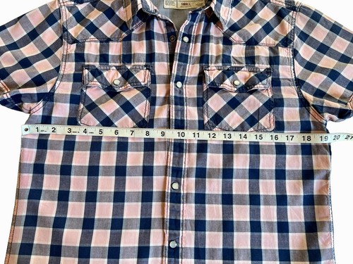 Urban Pipeline Western Shirt with Pearl Snaps Navy Blue & Pink Plaid Adult S 38" - Picture 4 of 7