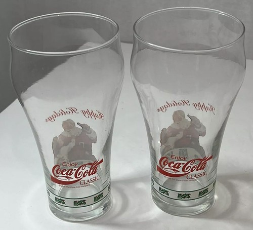 Vintage 1996 Lot of 2 Coca Cola Cups Glass Santa Claus Happy Holidays - Picture 2 of 6