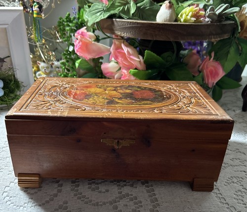 Vintage Carved Cedar Chest 10"X5"X4" - Picture 2 of 12