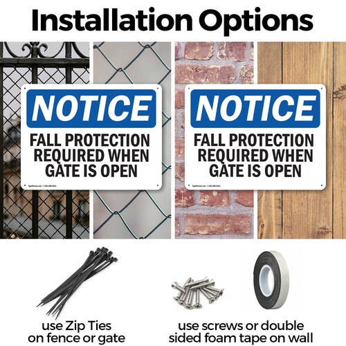 (2 Pack) Fall Protection Required When Gate Is Open OSHA Notice Sign Decal Metal - Imagen 3 de 23