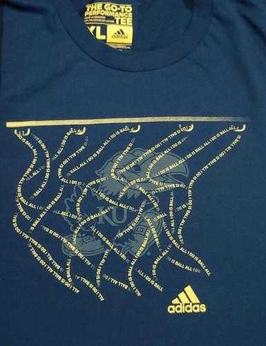 Mens Adidas GO-TO PERFORMANCE TEE Kansas Jayhawks Basketball Blue T-Shirt Sz XL - Picture 6 of 10