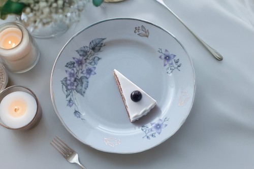 Vintage porcelain dessert plate with gilding and purple flowers USSR Ukrainian - Picture 1 of 6