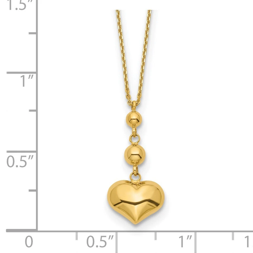 Corazón de oro amarillo de 14K con cuentas con collar de 2 pulgadas EXT 2,19 g para mamá Foto 3 de 4