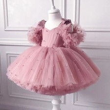 Girls Toddler Party Dress Baptism Kid Princess Gown Birthday Wedding Tulle Dress