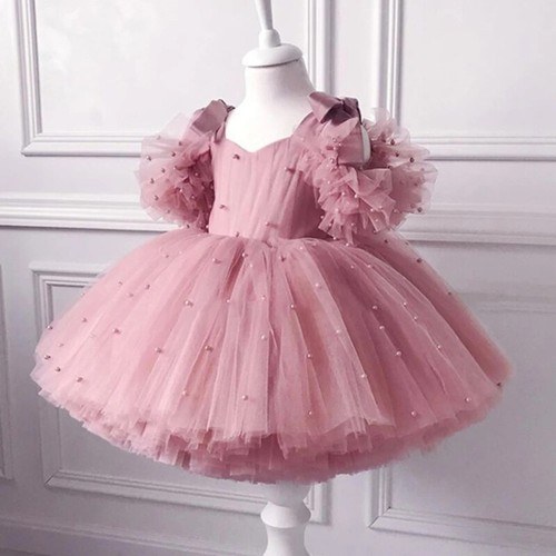 Girls Toddler Party Dress Baptism Kid Princess Gown Birthday Wedding Tulle Dress - Picture 1 of 19