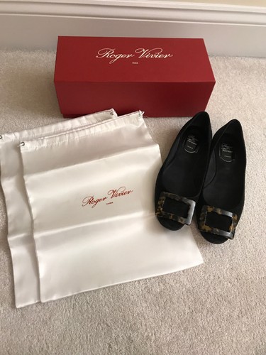 Roger Vivier Black Suede Gomma Flats Tortoise Shel