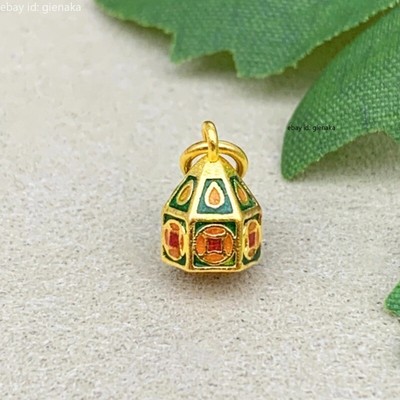 Pure 999 24K Yellow Gold Enamel Lucky Coin House Charm Women Pendant 0.76-0.9g