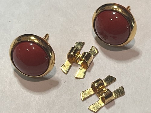 Beautiful Authentic Hermes Gold Plated Carnelian Stud Earrings 11mm With Box - Picture 5 of 6